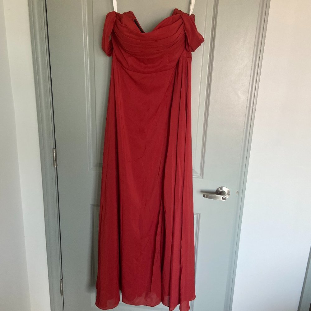 Azazie “Lashae” bridesmaid dress in rust color, size A10